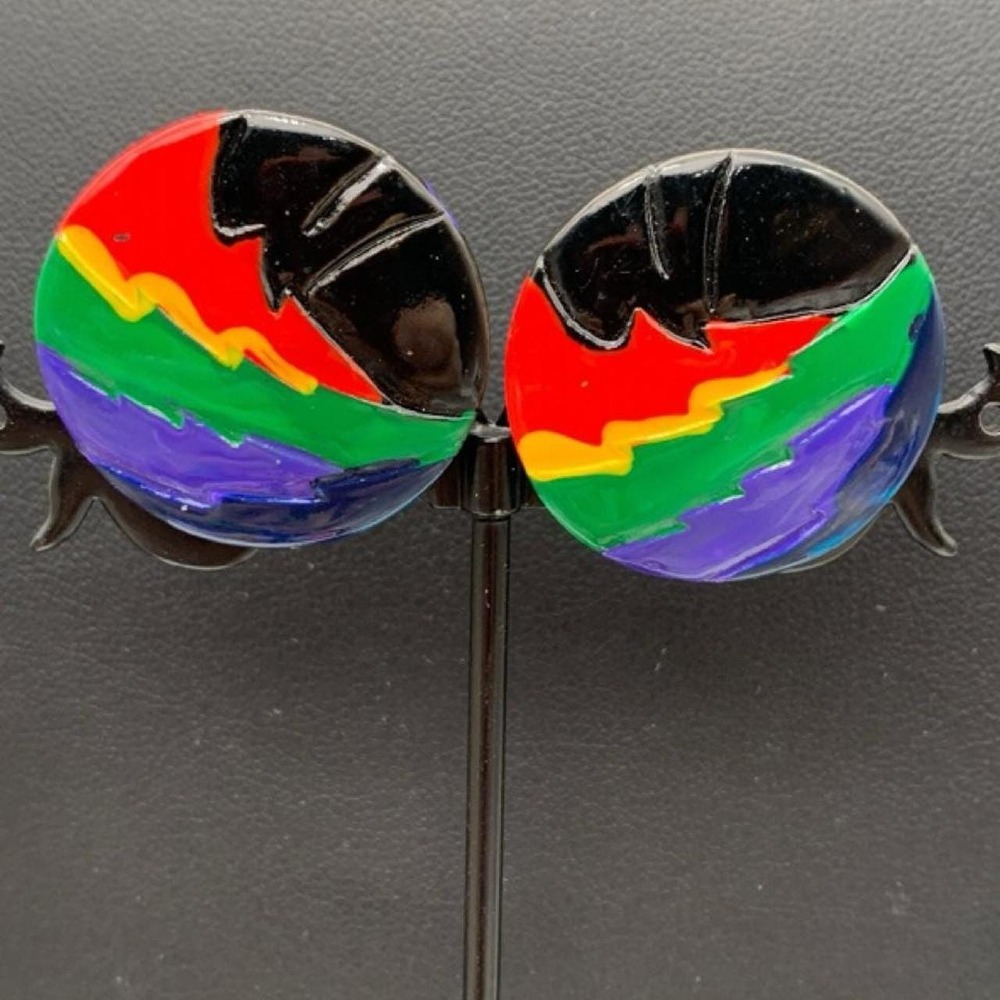 Vintage 80's hand painted plastic / resin stud colorful earrings